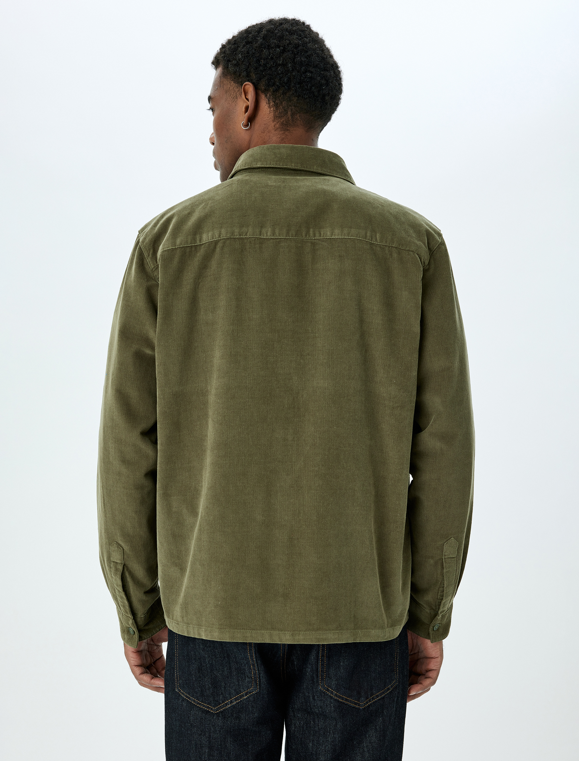 Kapaklı Cep Detaylı Pamuklu Düğmeli Fitilli Kadife Ceket