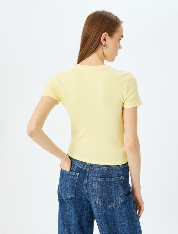 Ayı Baskılı Kısa Kollu Bisiklet Yaka Slim Fit Tişört_3