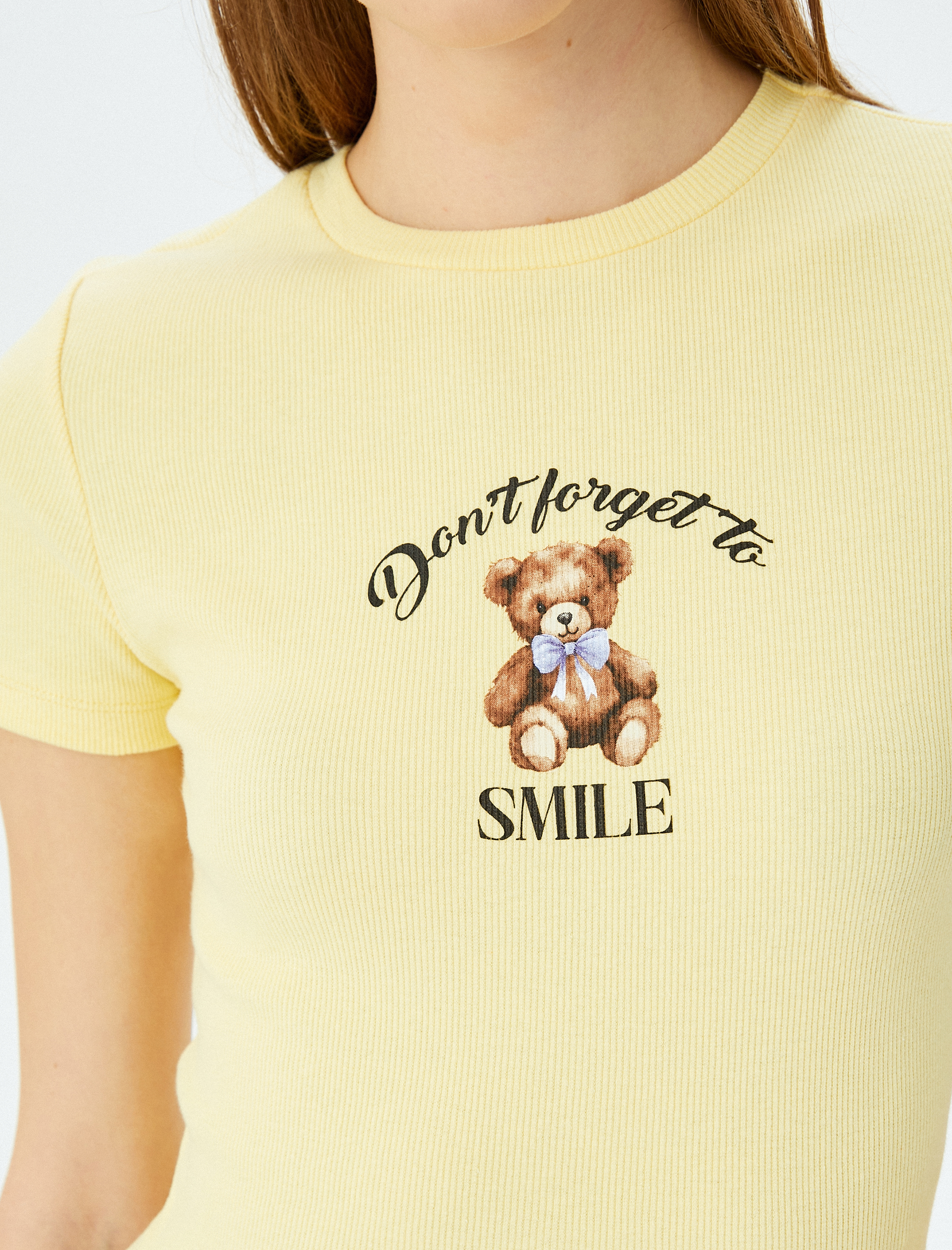   Ayı Baskılı Kısa Kollu Bisiklet Yaka Slim Fit Tişört