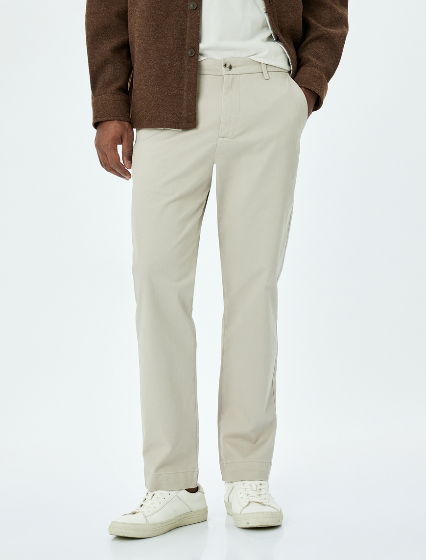   Pamuklu Gabardin Cep Detaylı Chino Pantolon