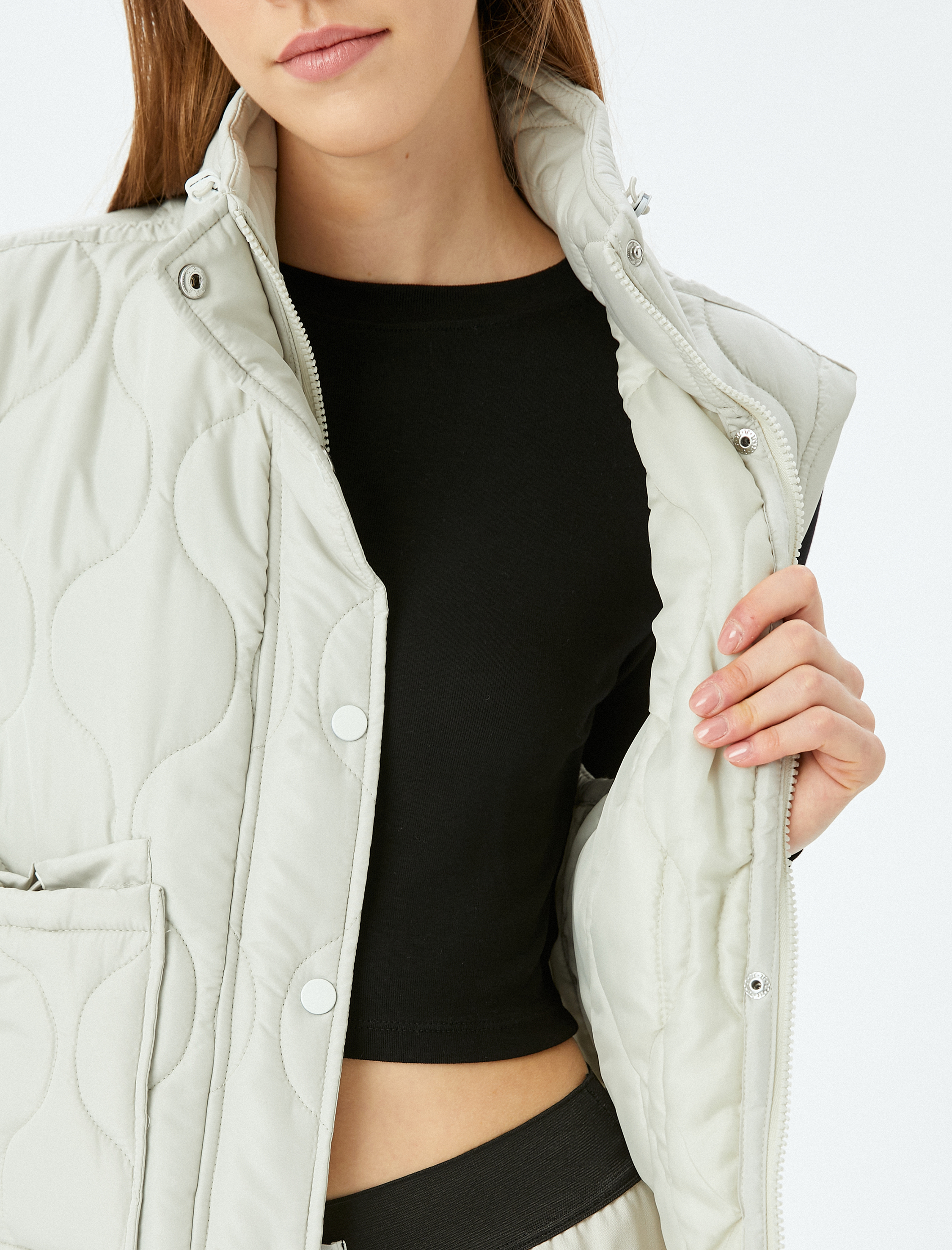   Kapitone Oversize Kolsuz Kapüşonlu Yelek