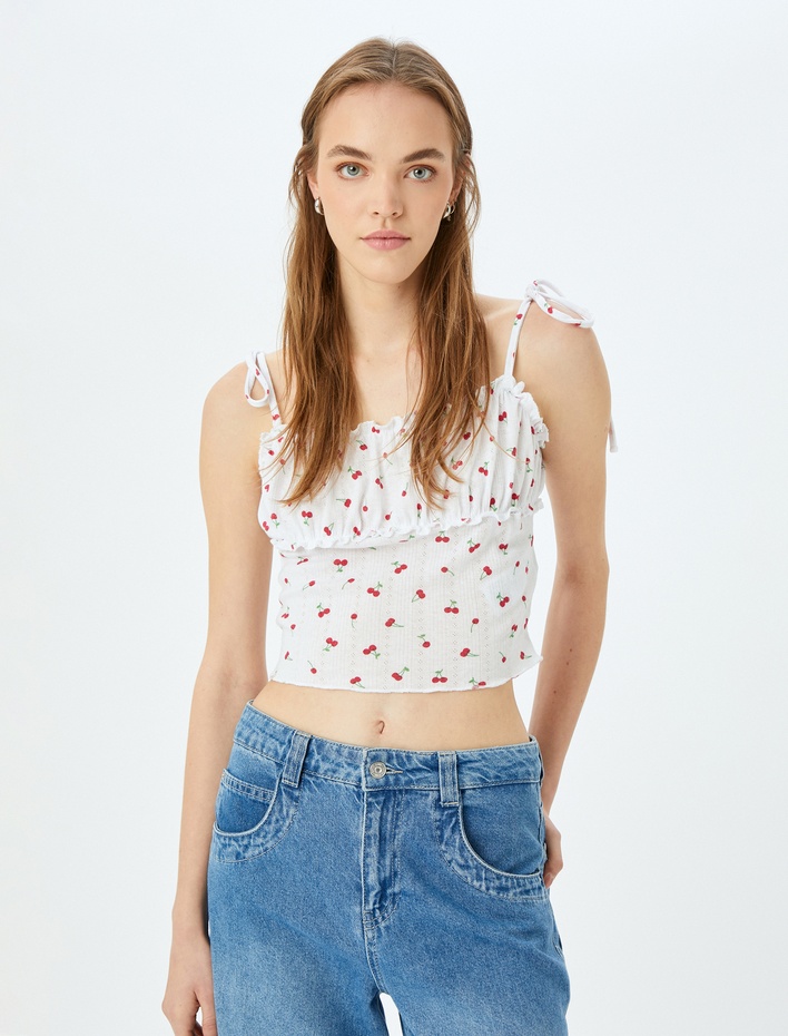  Fırfır Detaylı İp Askılı Slim Fit Atlet