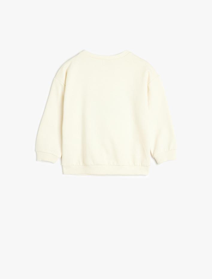 Erkek Bebek Palmiye Baskılı Bisiklet Yaka Uzun Kollu Pamuklu Şardonlu Sweatshirt