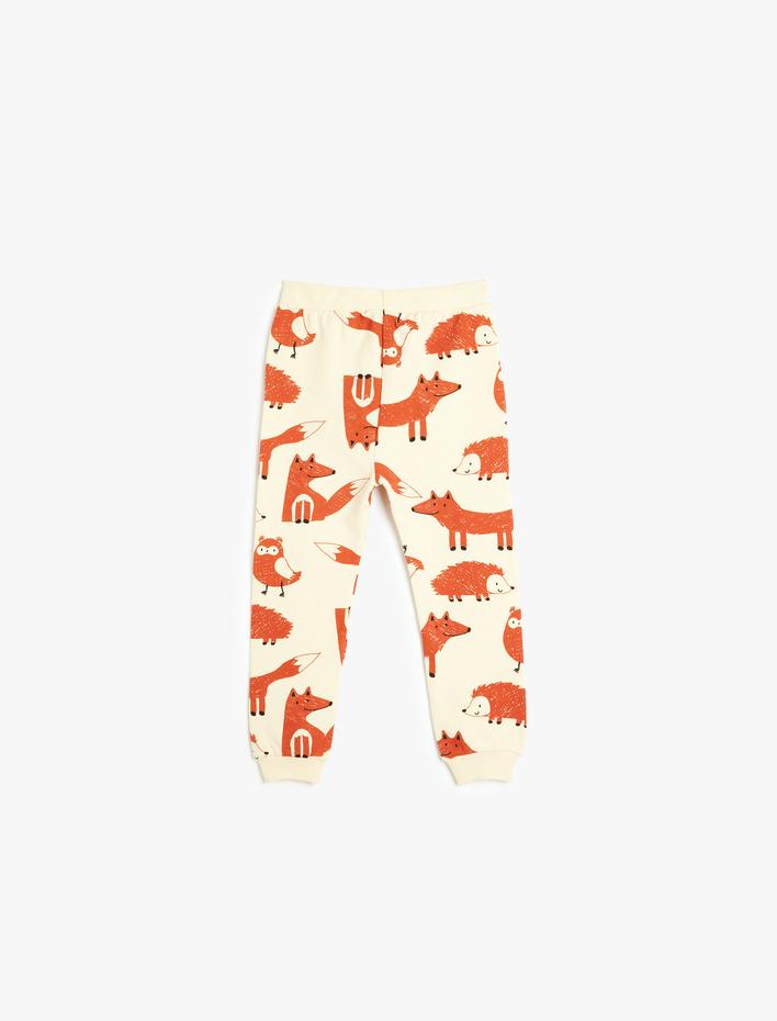 Erkek Bebek Pamuklu Hayvanlar Baskılı Şardonlu Eşofman Altı