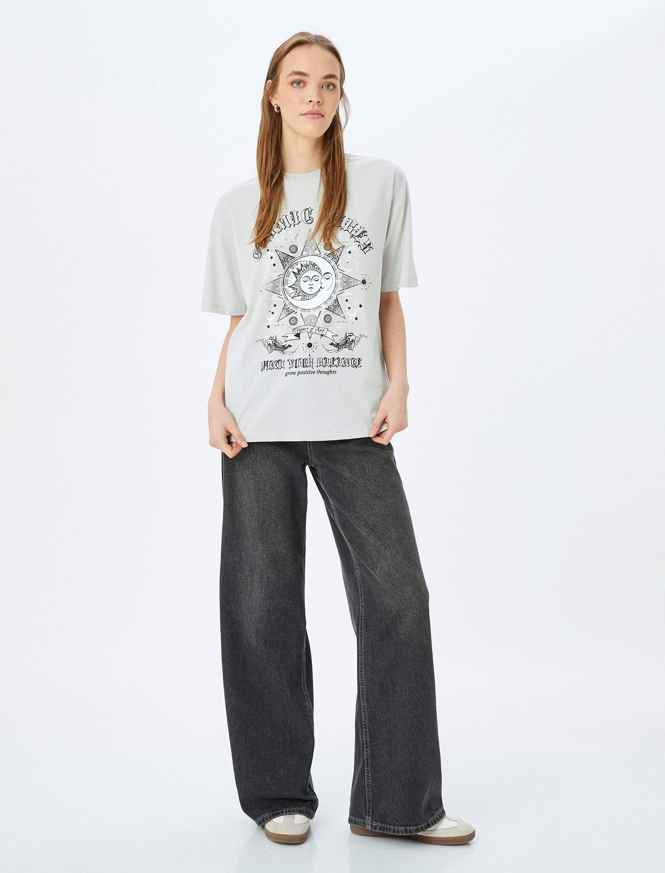   Baskılı Bisiklet Yaka Rahat Kalıp Kısa Kollu Tişört