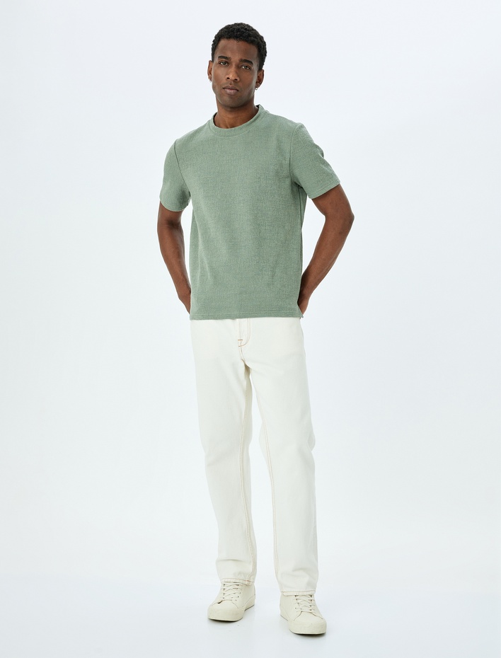  Kısa Kollu Pamuklu Regular Fit Bisiklet Yaka Tişört