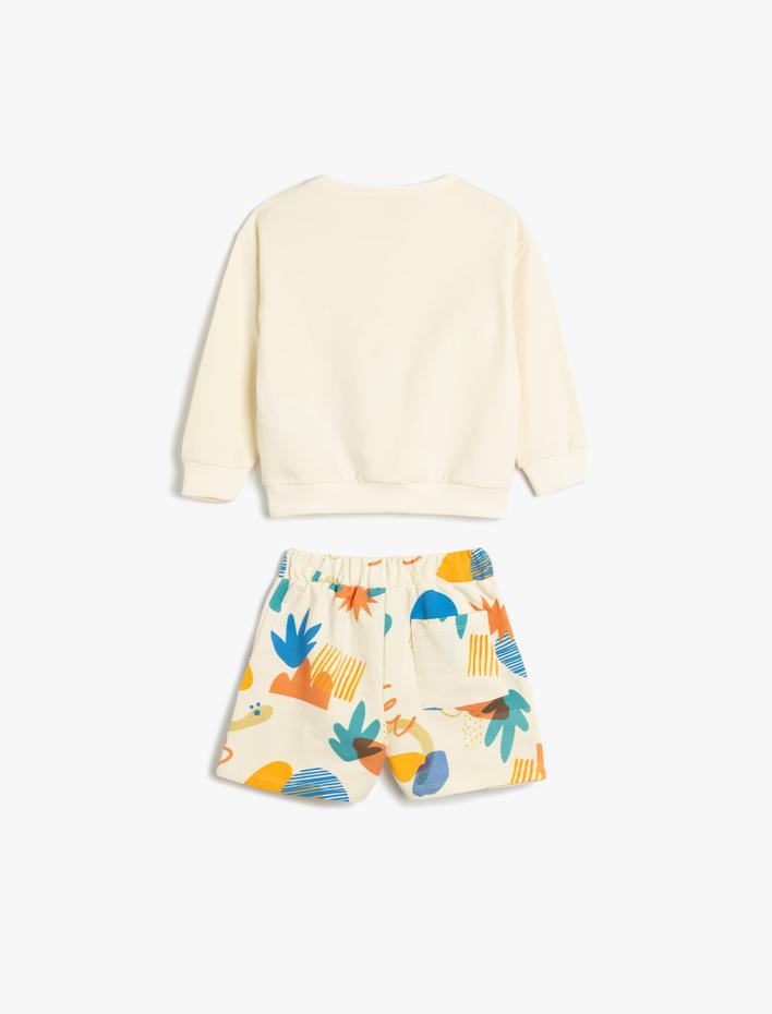 Erkek Bebek Pamuklu Baskı Detaylı Şort ve Sweatshirt Set