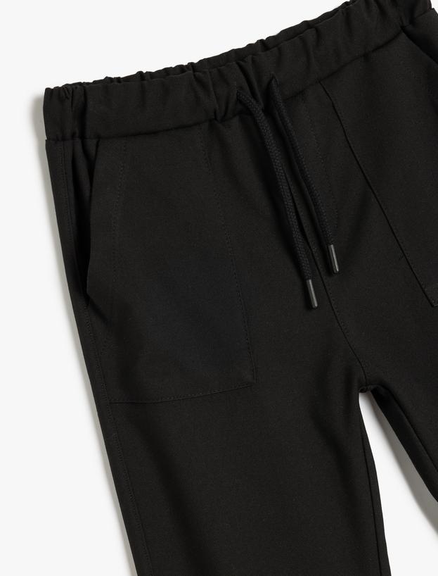 Standart Bel Cepli Düğme Detaylı Basic Jogger Pantolon_2