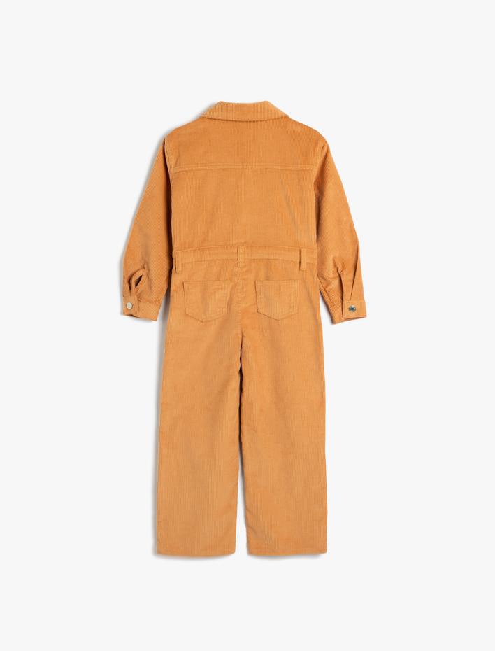 Kız Çocuk Gömlek Yaka Uzun Kollu Kadife Tulum