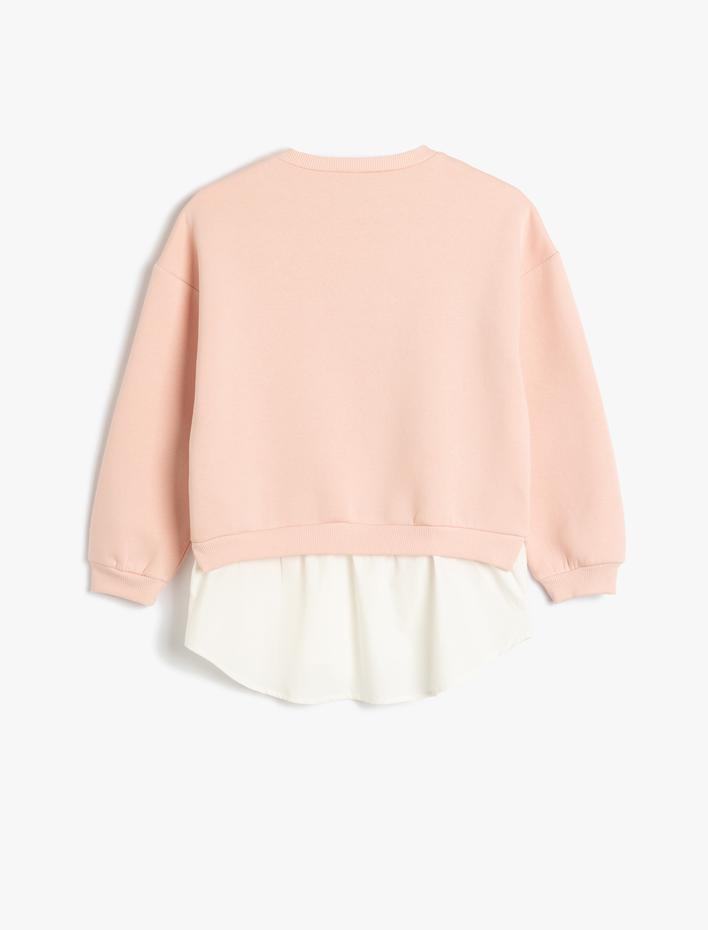 Kız Çocuk Bisiklet Yaka Uzun Kollu Köpek Baskılı Şardonlu Sweatshirt