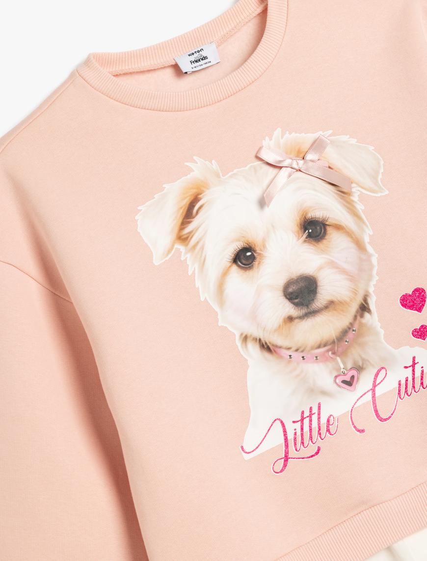  Kız Çocuk Bisiklet Yaka Uzun Kollu Köpek Baskılı Sweatshirt