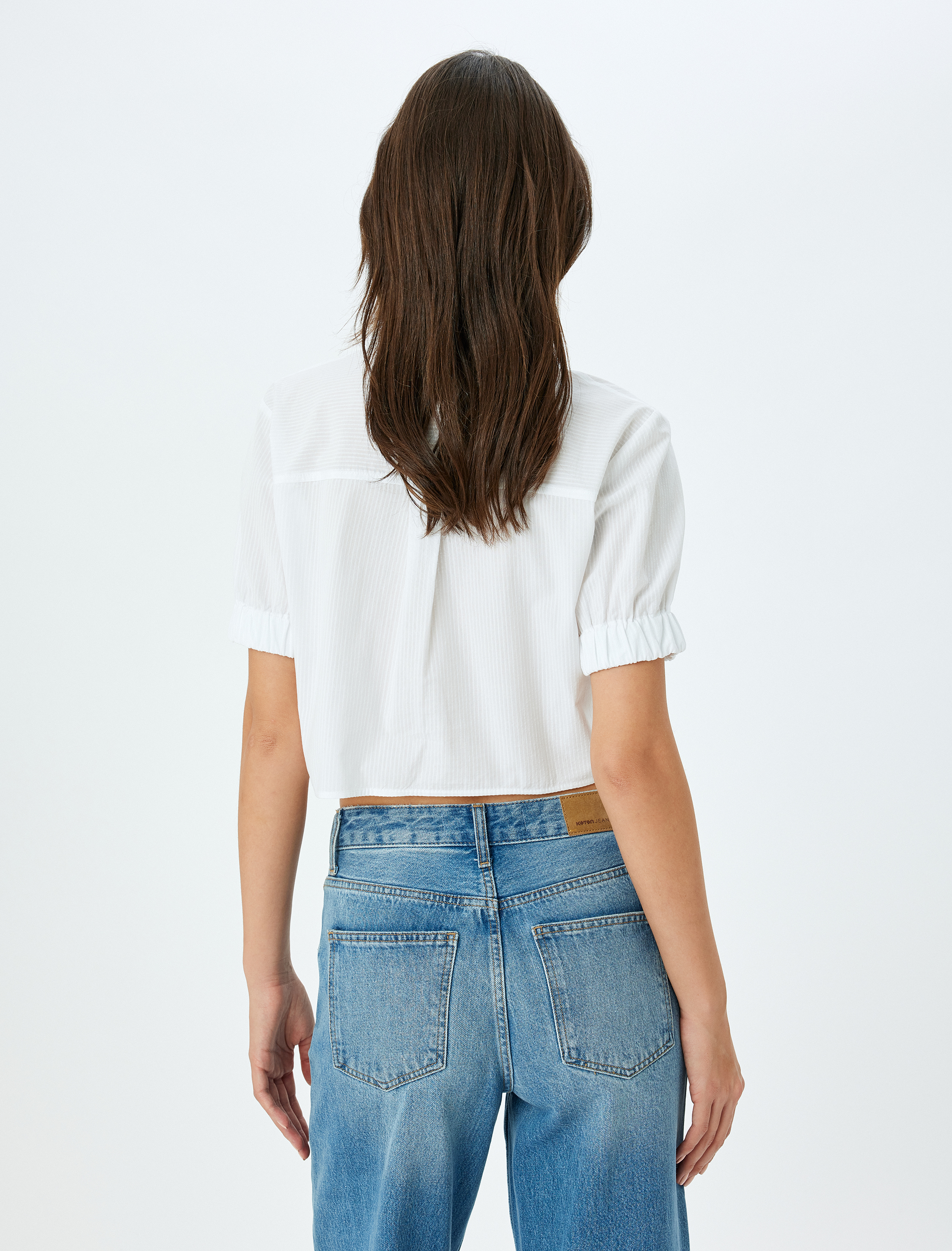   Kısa Kollu Balon Kol Pamuklu Crop Gömlek