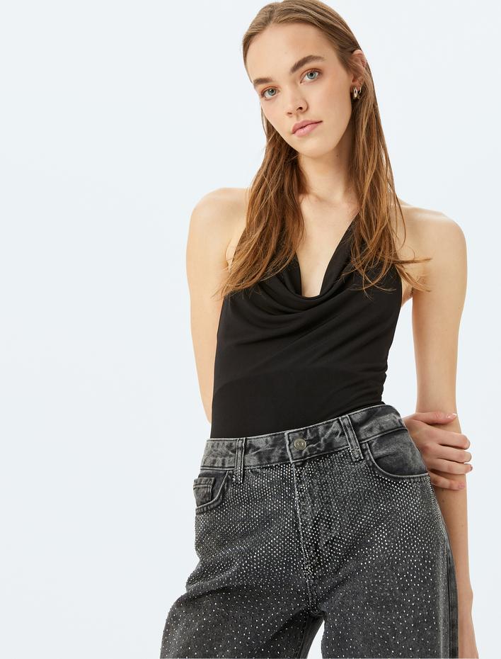  Degaje Yaka Kolsuz Slim Fit Bluz