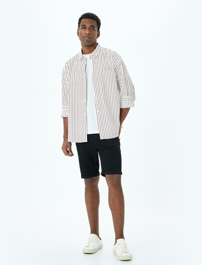  Slim Fit Cep Detaylı Bermuda Kot Şort