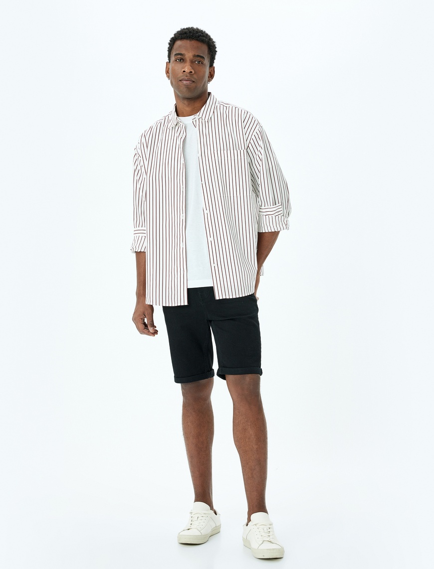  Slim Fit Cep Detaylı Bermuda Kot Şort