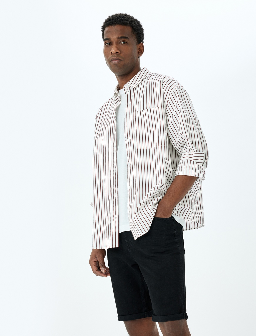   Slim Fit Cep Detaylı Bermuda Kot Şort