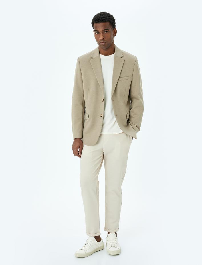  Mono Yaka Uzun Kollu Düğmeli Klasik Slim Fit Blazer Ceket