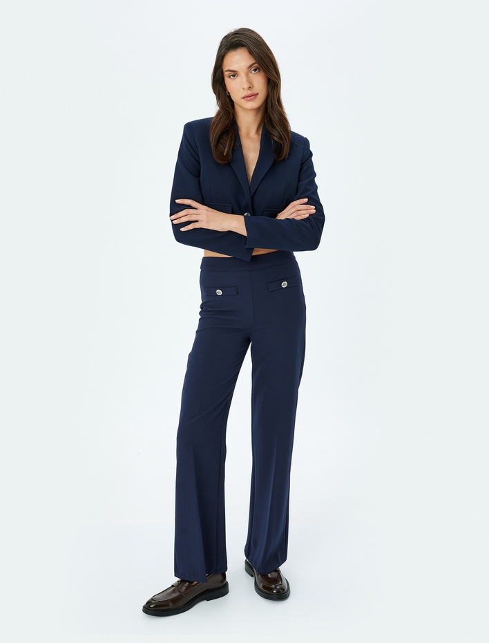  Kruvaze Düğmeli Crop Blazer Ceket
