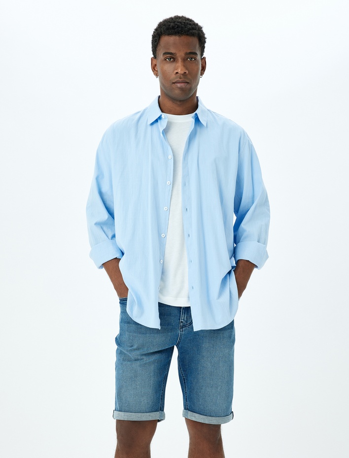  Slim Fit Katlamalı Paça Kot Şort