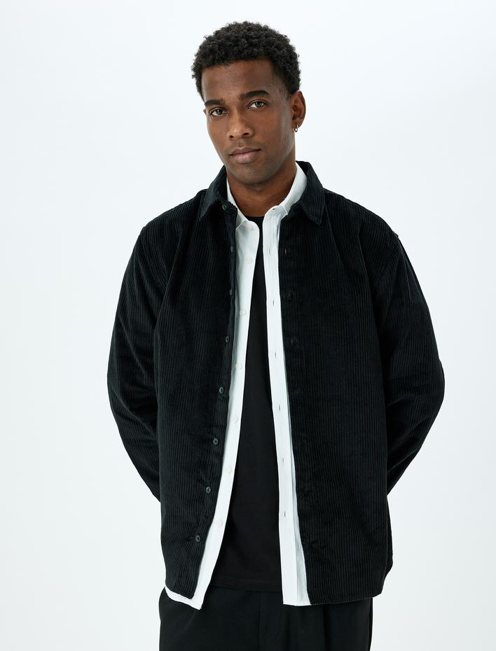  Uzun Kollu Regular Fit Pamuklu Fitilli Kadife Gömlek