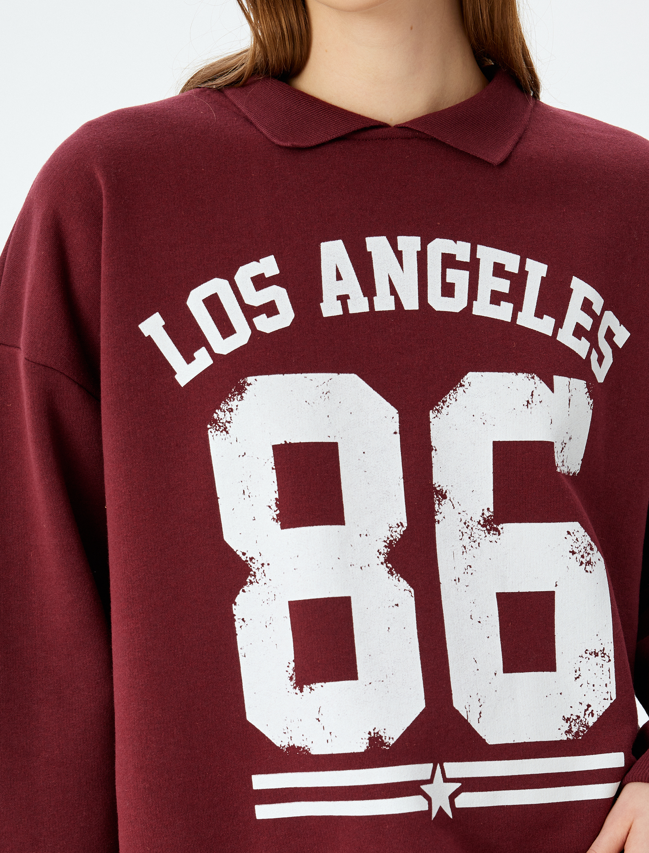   Şardonlu Kolej Baskılı Polo Yaka Oversize Sweatshirt