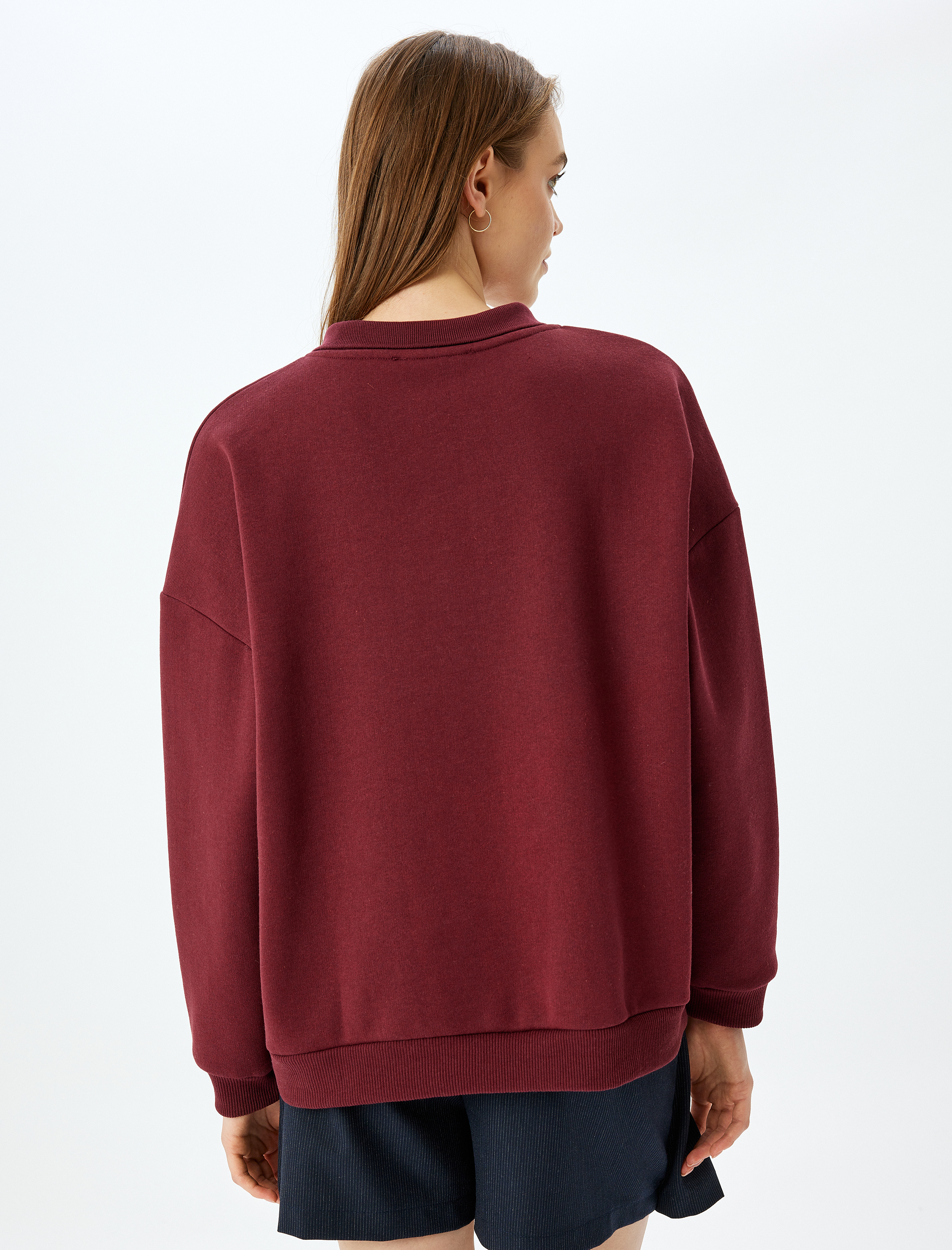   Şardonlu Kolej Baskılı Polo Yaka Oversize Sweatshirt