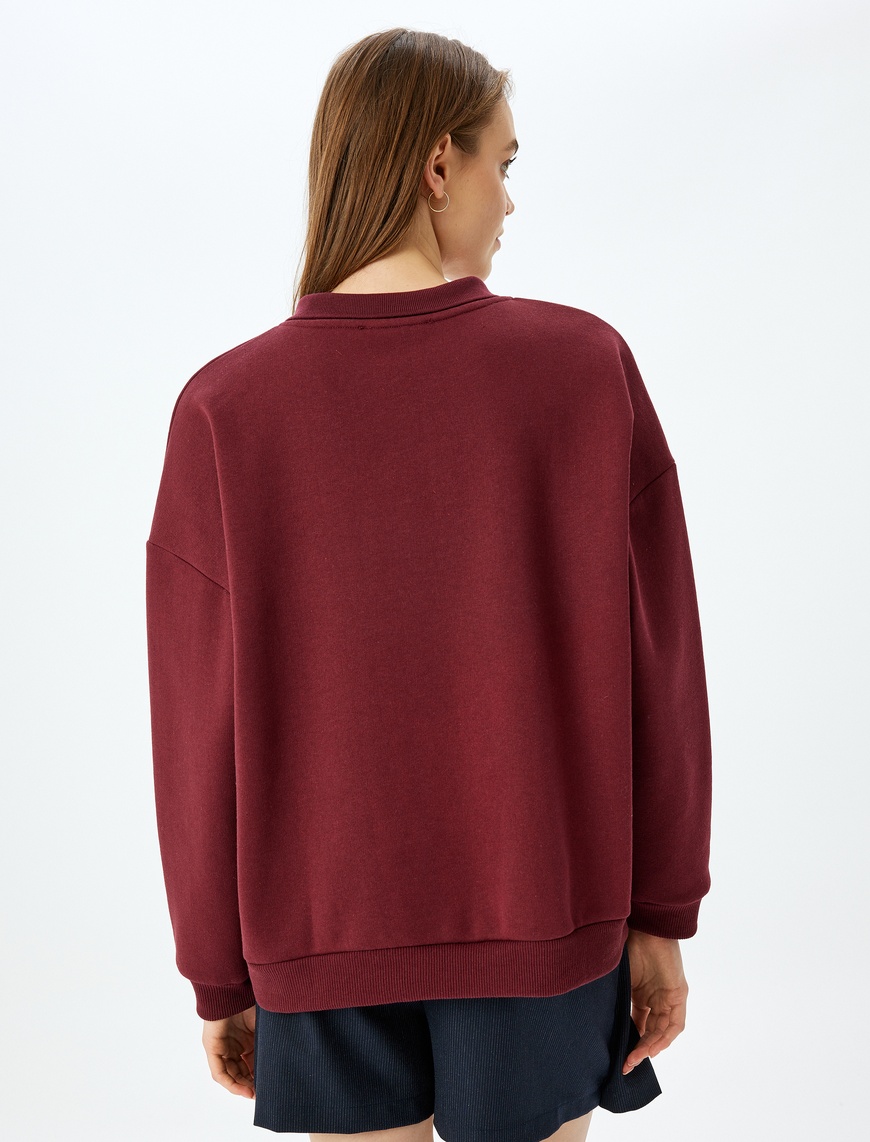   Kolej Baskılı Polo Yaka Oversize Sweatshirt