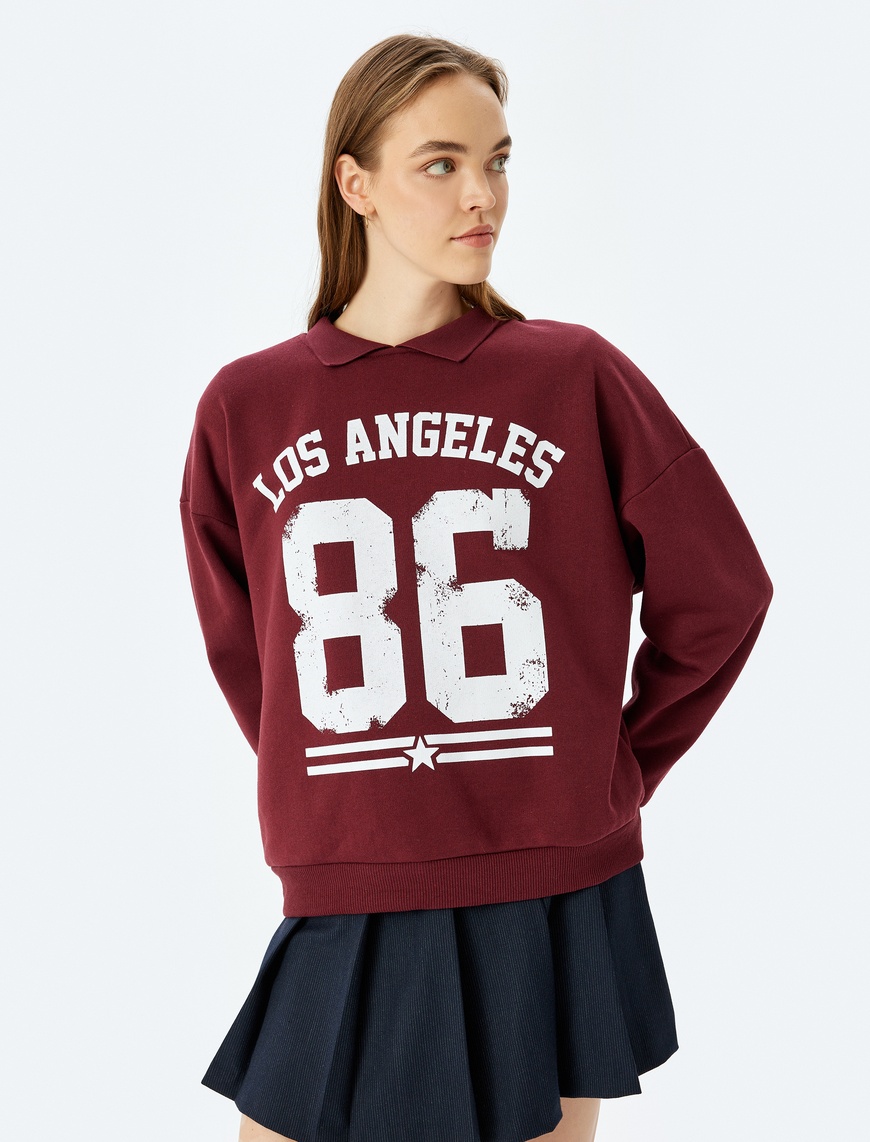   Kolej Baskılı Polo Yaka Oversize Sweatshirt