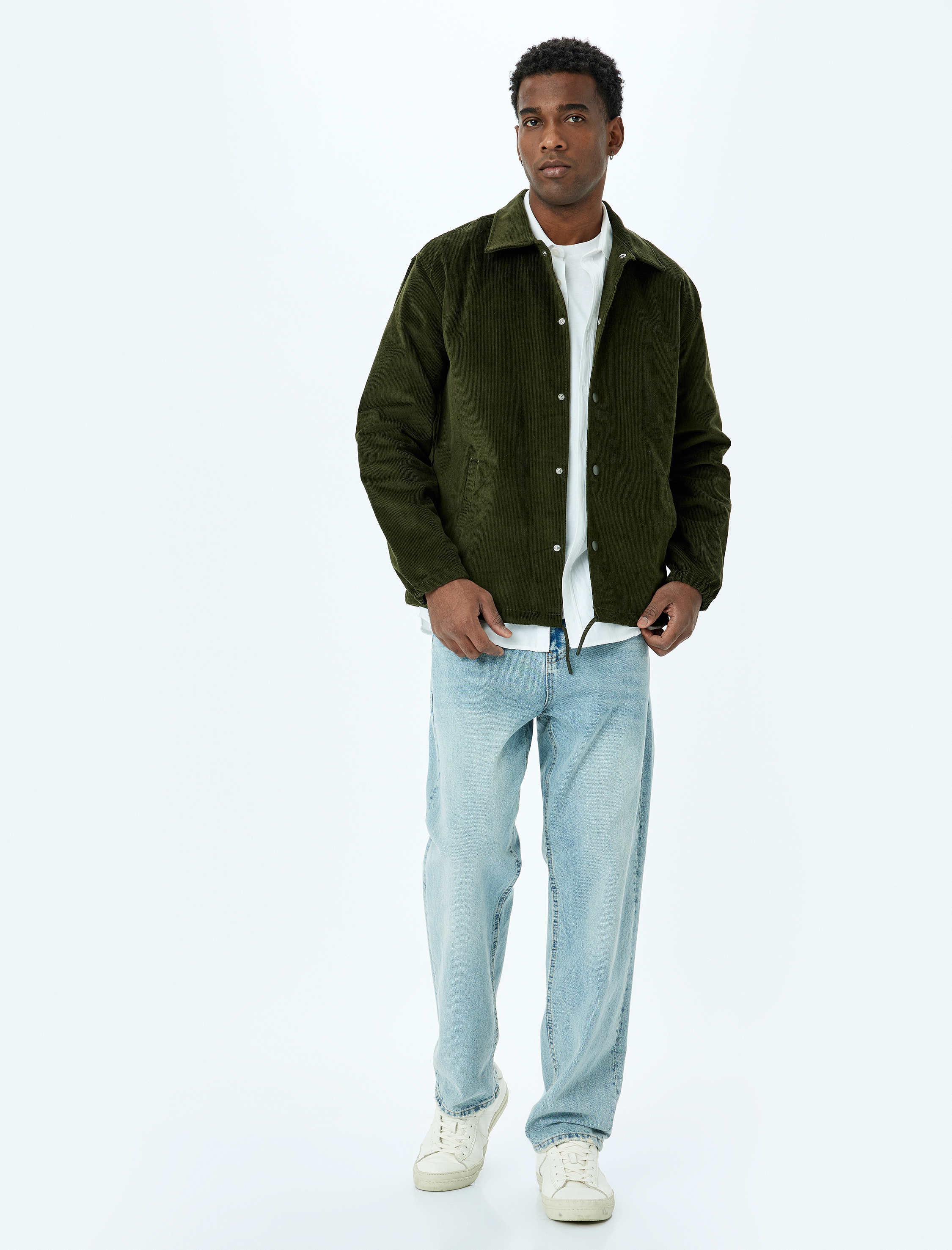   Düğmeli Uzun Kollu Gömlek Yaka Fitilli Kadife Ceket