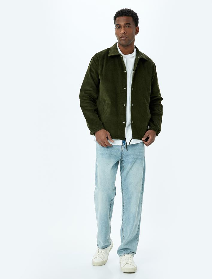  Düğmeli Uzun Kollu Gömlek Yaka Fitilli Kadife Ceket