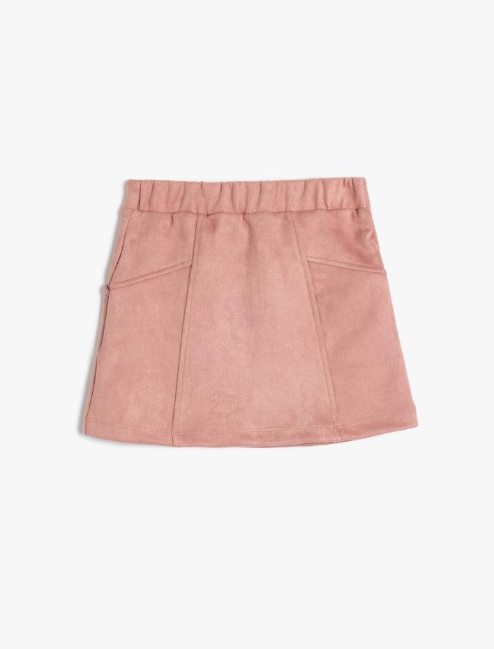 Kız Çocuk Cep Detaylı Standart Bel Suni Süet Etek