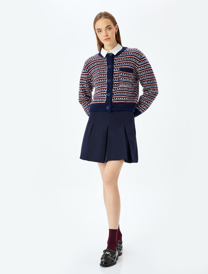  Bisiklet Yaka Düğmeli Uzun Kollu Triko Hırka