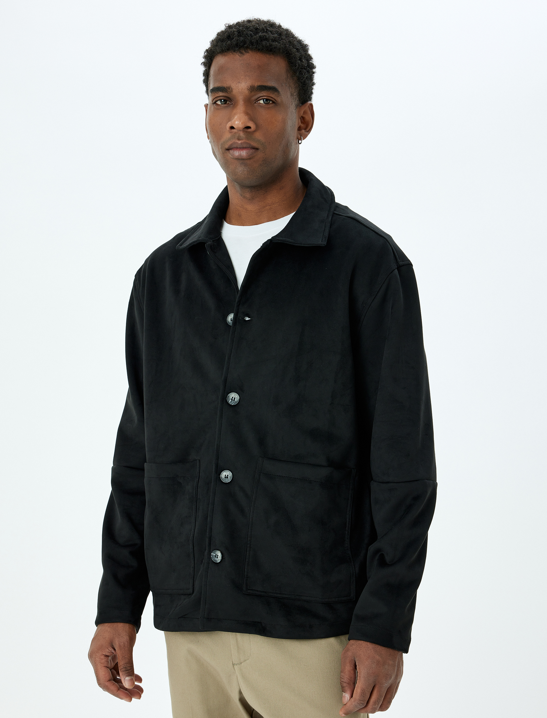   Düğmeli Gömlek Yaka Regular Fit Suni Süet Ceket