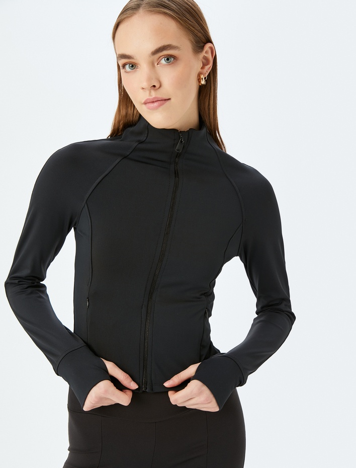  Fermuarlı Slim Fit Spor Tişört