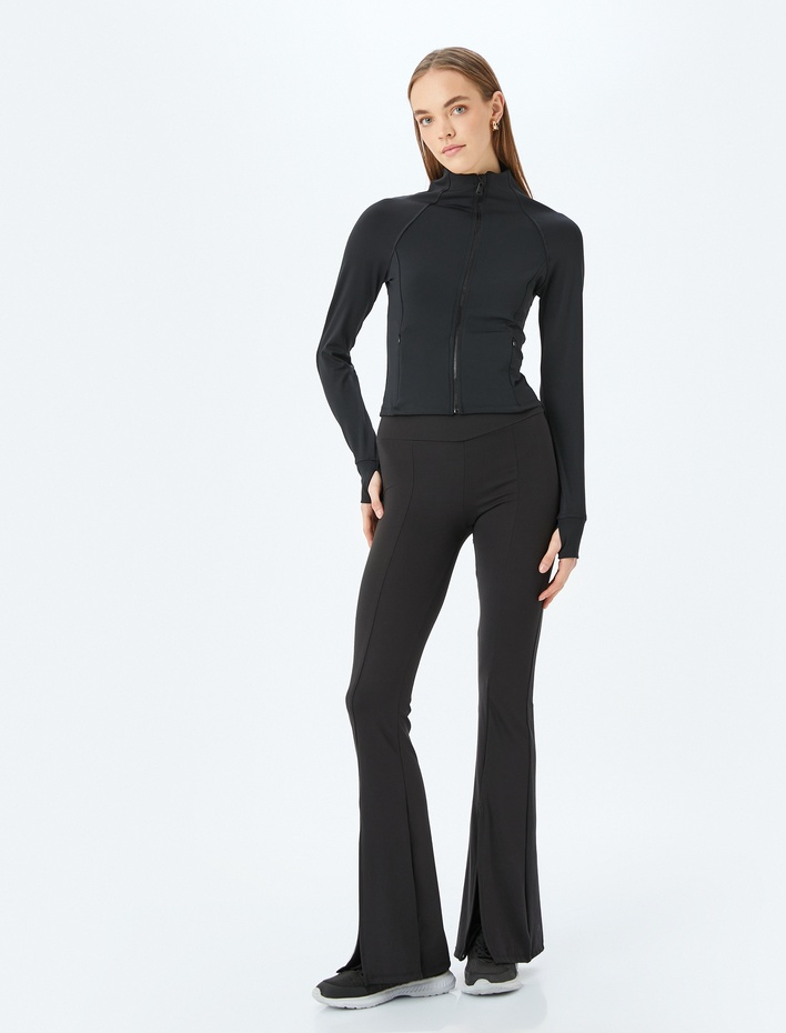  Fermuarlı Slim Fit Spor Tişört