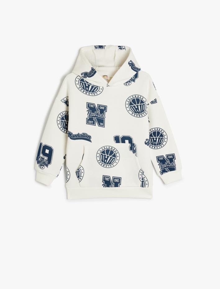 Erkek Çocuk Kapşonlu Sweatshirt Kanguru Cepli Baskılı Uzun Kollu Pamuklu Şardonlu