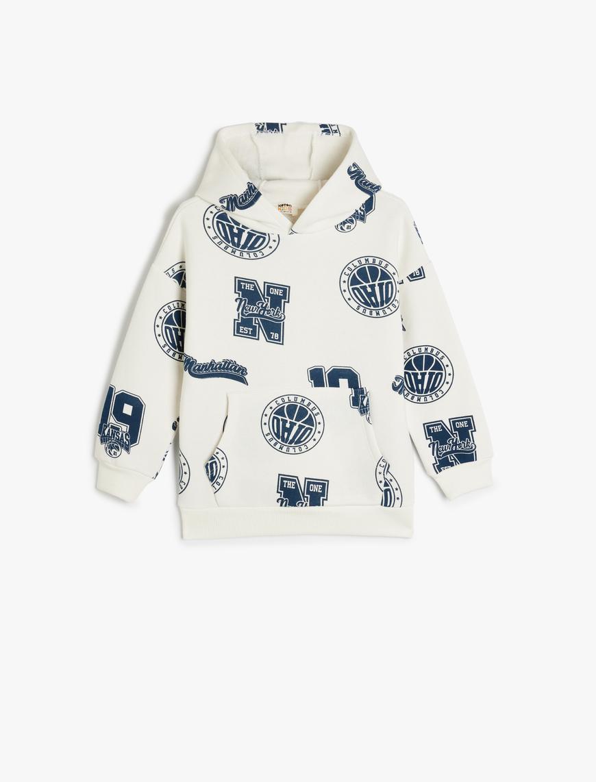  Erkek Çocuk Kapşonlu Sweatshirt Kanguru Cepli Baskılı Uzun Kollu Pamuklu Şardonlu