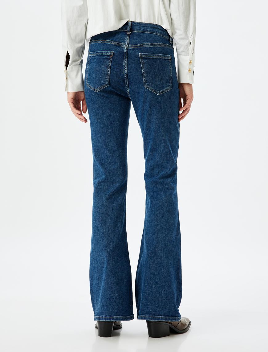   Yüksek Bel İspanyol Paça Düğmeli Slim Fit Cepli Kot Pantolon - Flare Jeans
