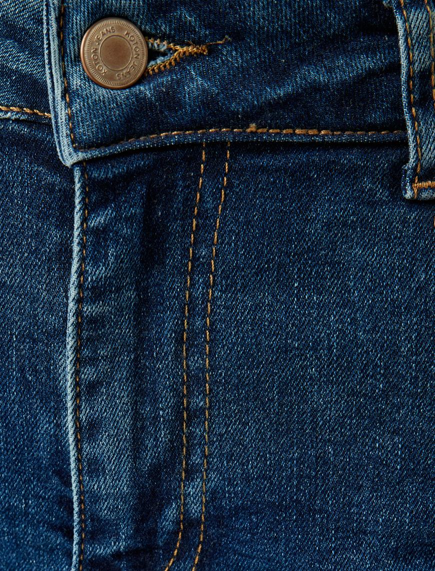   Yüksek Bel İspanyol Paça Düğmeli Slim Fit Cepli Kot Pantolon - Flare Jeans