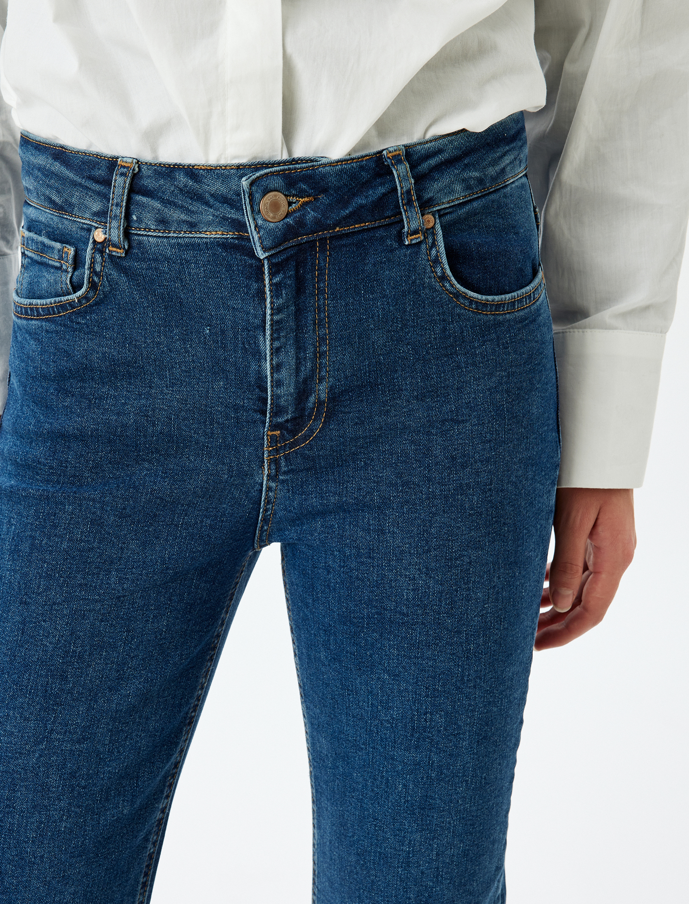   Yüksek Bel İspanyol Paça Düğmeli Slim Fit Cepli Kot Pantolon - Flare Jeans