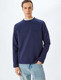 Dikiş Detaylı Şardonlu Pamuklu Basic Bisiklet Yaka Sweatshirt