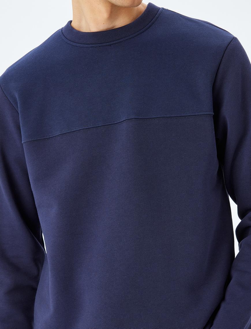   Dikiş Detaylı Şardonlu Pamuklu Basic Bisiklet Yaka Sweatshirt