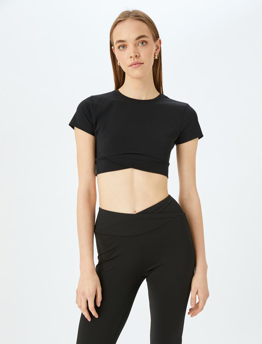   Crop Bisiklet Yaka Basic Slim Fit Spor Tişört