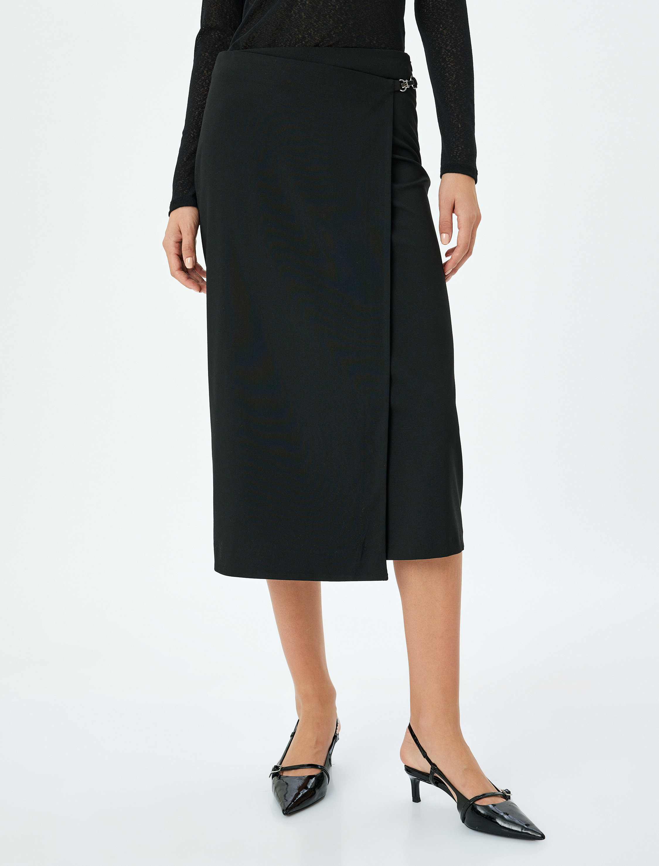   Metal Aksesuarlı Kruvaze Midi Boy Etek