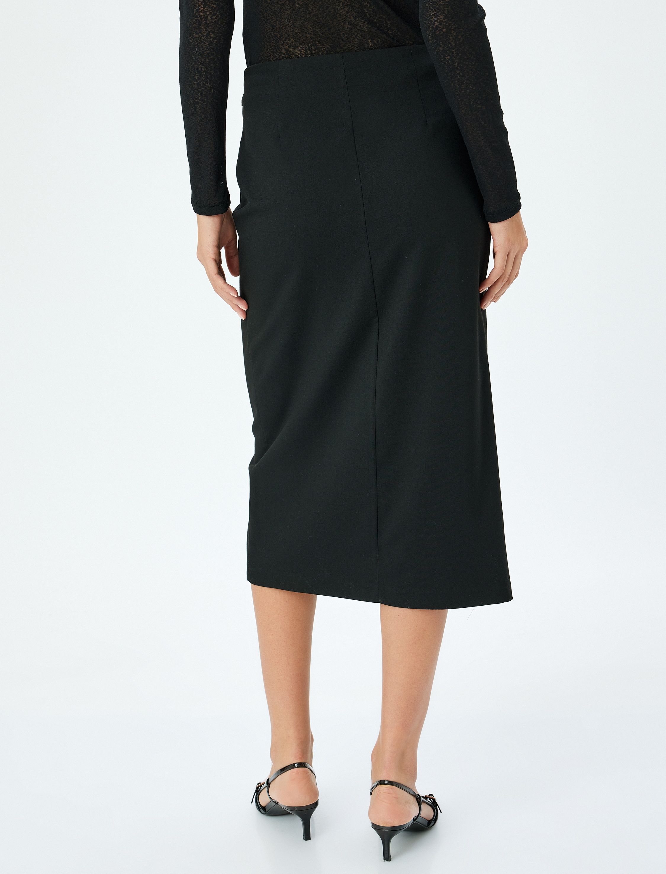   Metal Aksesuarlı Kruvaze Midi Boy Etek