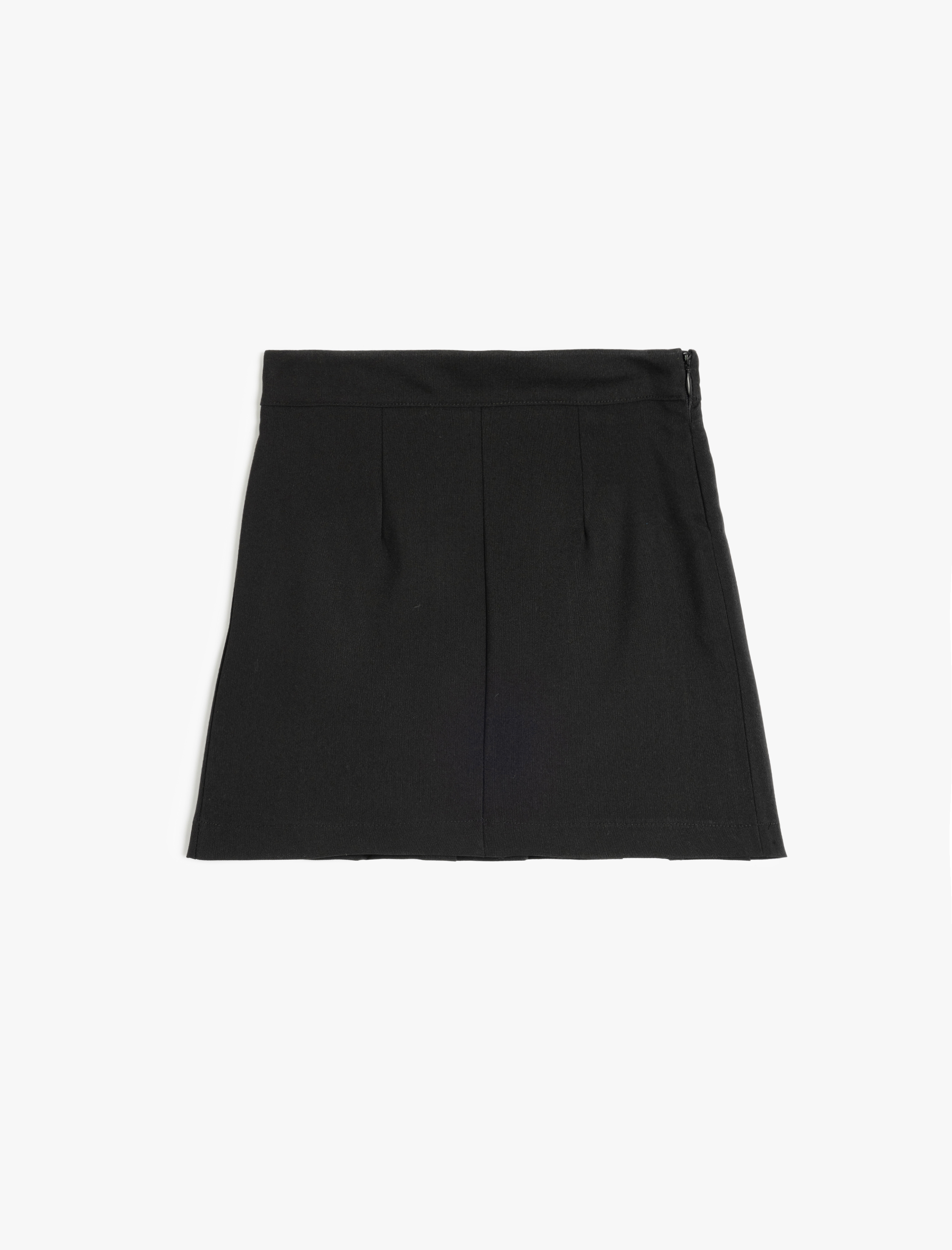 Kız Çocuk Metal Aksesuarlı İnce Piliseli Mini Etek