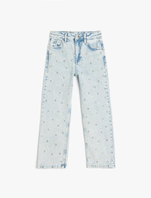 Taş Detaylı Regular Fit Kot Pantolon - Straight Fit Jean_0