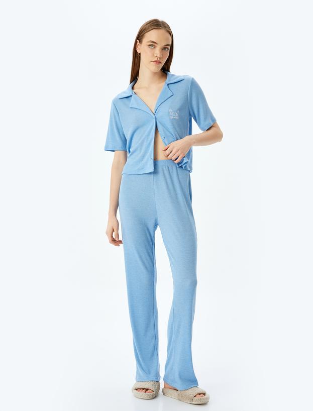 Gömlek Yaka Kısa Kollu Düğmeli Pijama Takımı_2