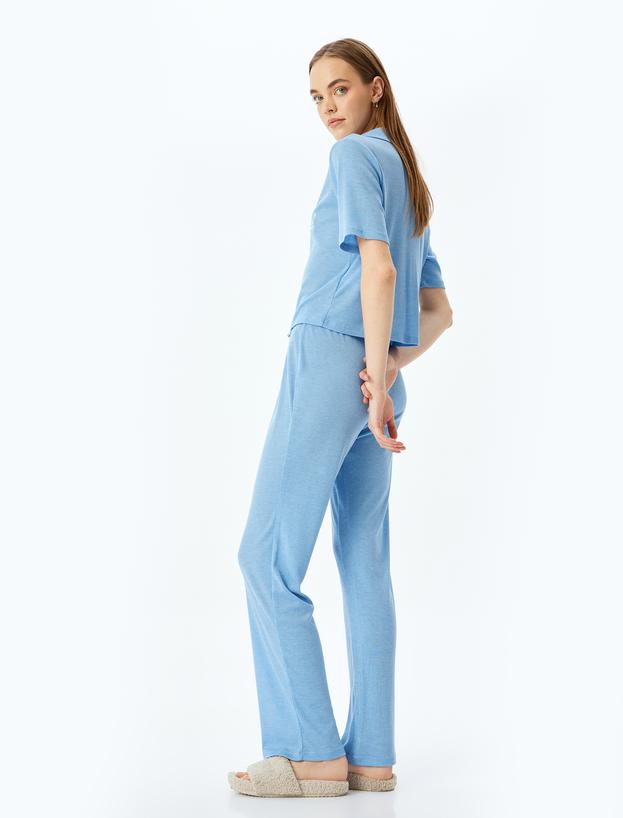 Gömlek Yaka Kısa Kollu Düğmeli Pijama Takımı_0