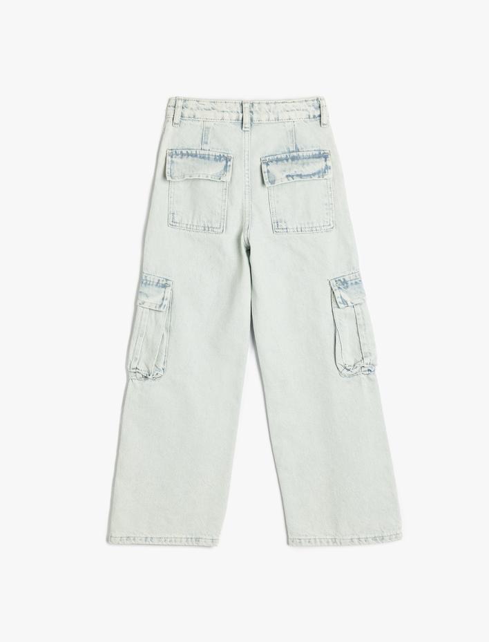 Kız Çocuk Geniş Paça Cepli Kargo Kot Pantolon